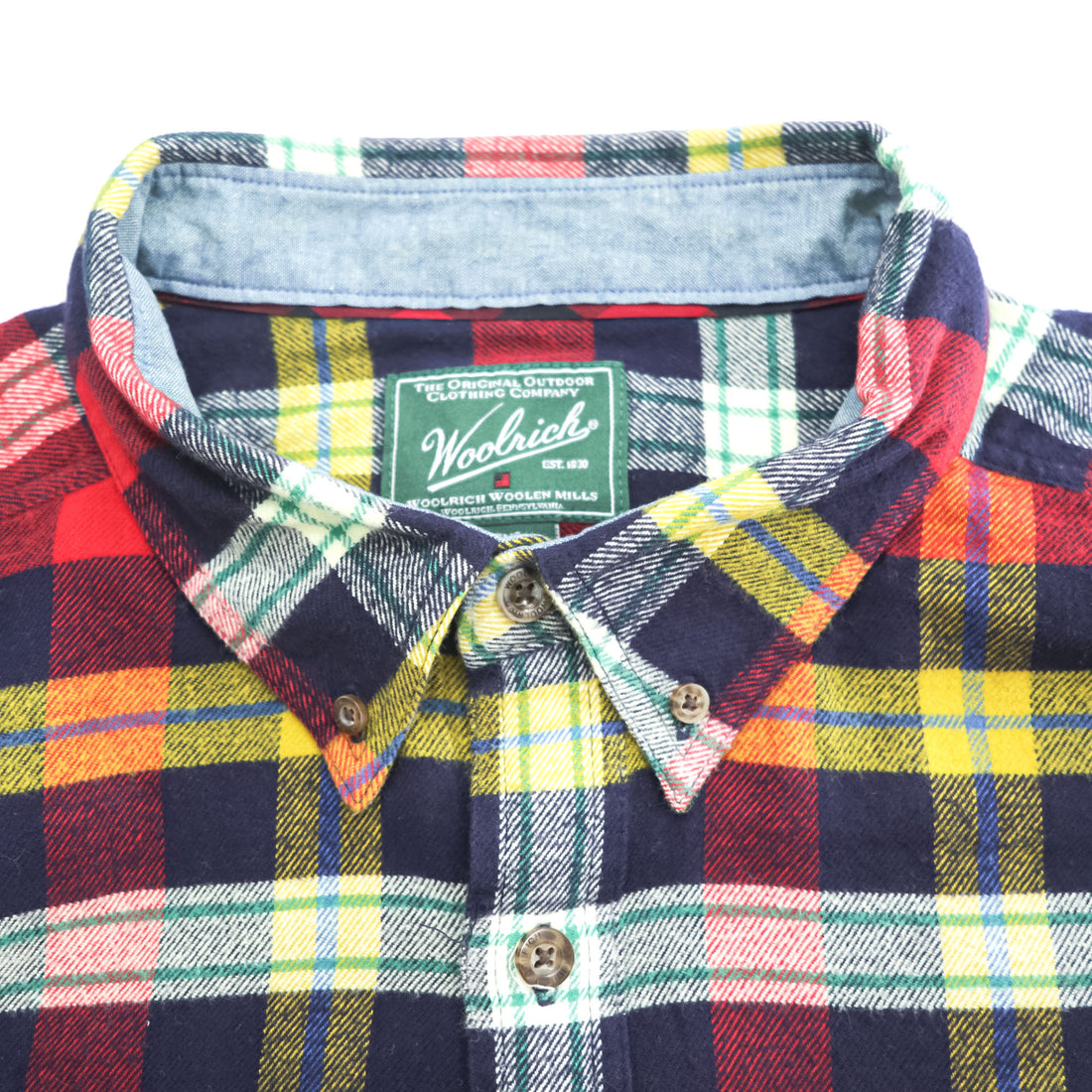 Woolrich フランネル 長袖 チェックシャツ XL イエロー レッド ネイビー 胸ポケット ボタンダウン 6280
