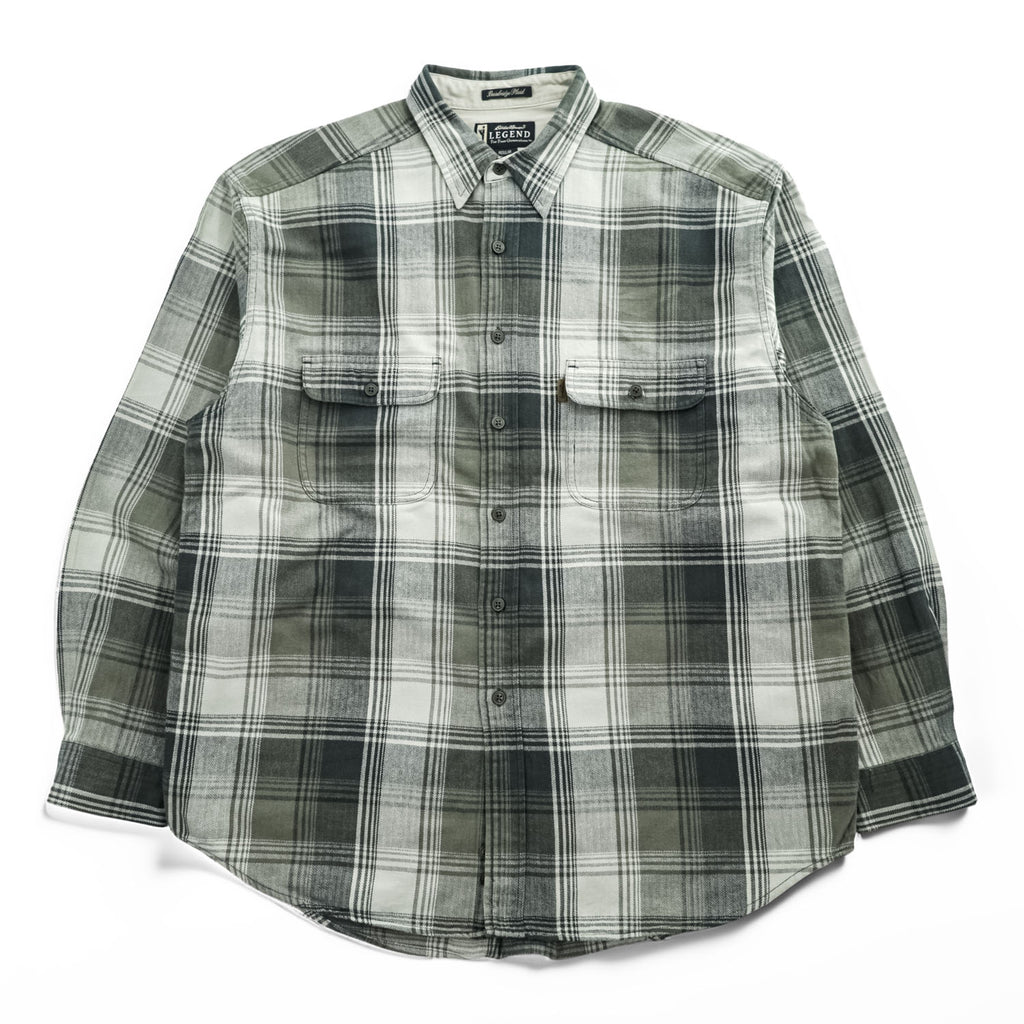 Eddie Bauer 90年代 ヴィンテージ フランネル 長袖チェックシャツ XL カーキ ベージュ Bainbridge Plaid LEGEND
