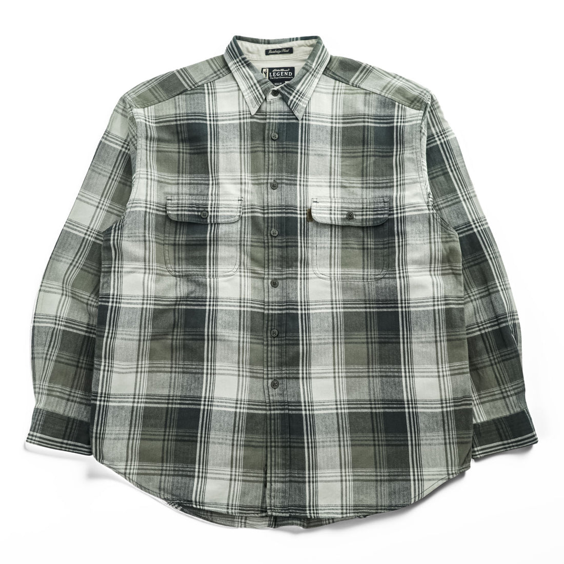 Eddie Bauer 90s Vintage Flannel Long Sleeve Shirt Khaki, Beige Checked Bainbridge Plaid XL~ LEGEND
