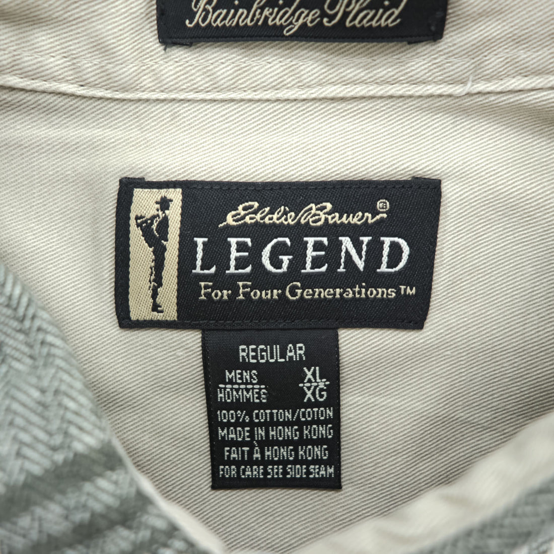 Eddie Bauer 90年代 ヴィンテージ フランネル 長袖チェックシャツ XL カーキ ベージュ Bainbridge Plaid LEGEND