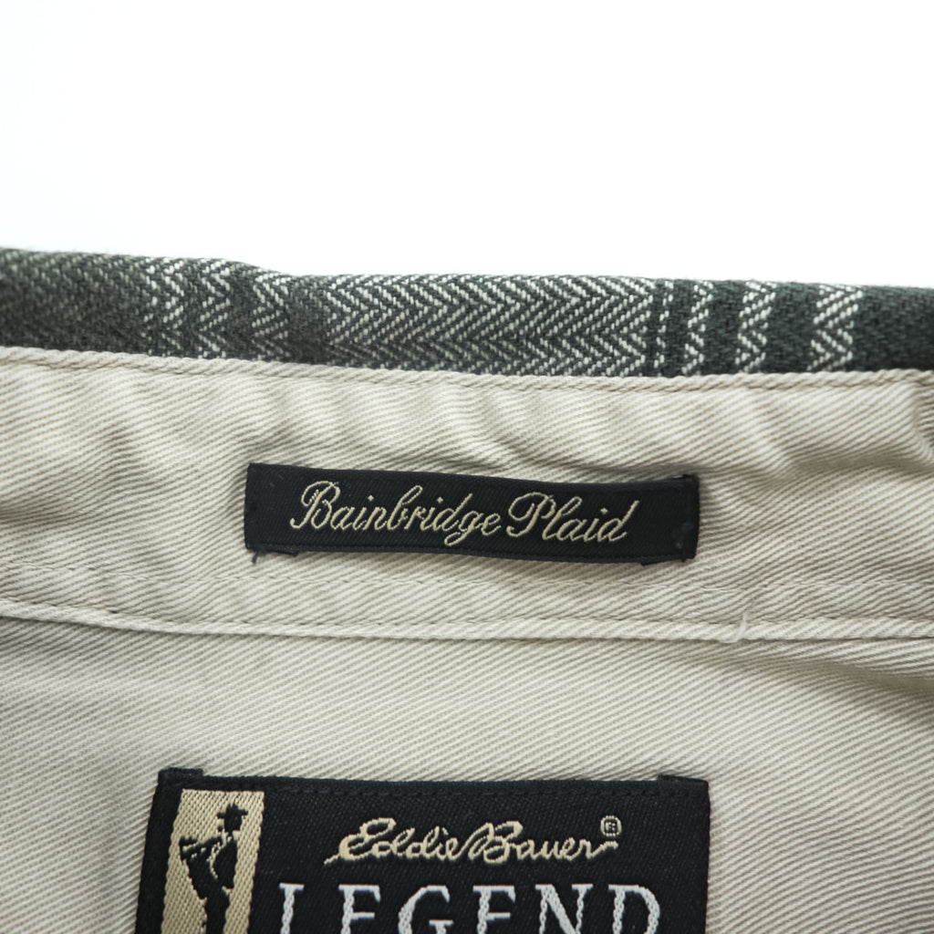 Eddie Bauer 90年代 ヴィンテージ フランネル 長袖チェックシャツ XL カーキ ベージュ Bainbridge Plaid LEGEND