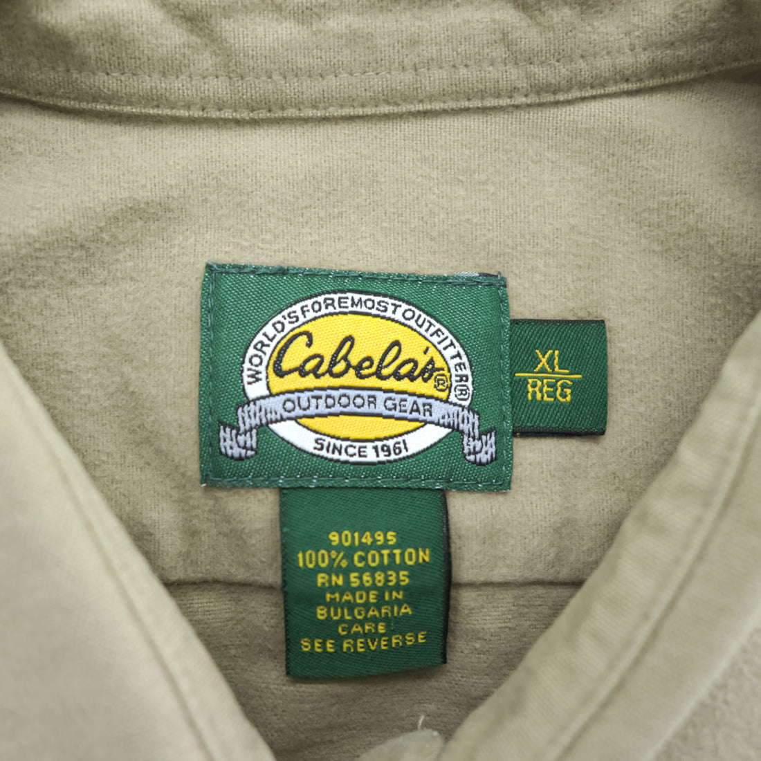 Cabela's 90年代 ヴィンテージ モールスキン 長袖ワークシャツ XL ベージュ 胸ポケット ブルガリア製
