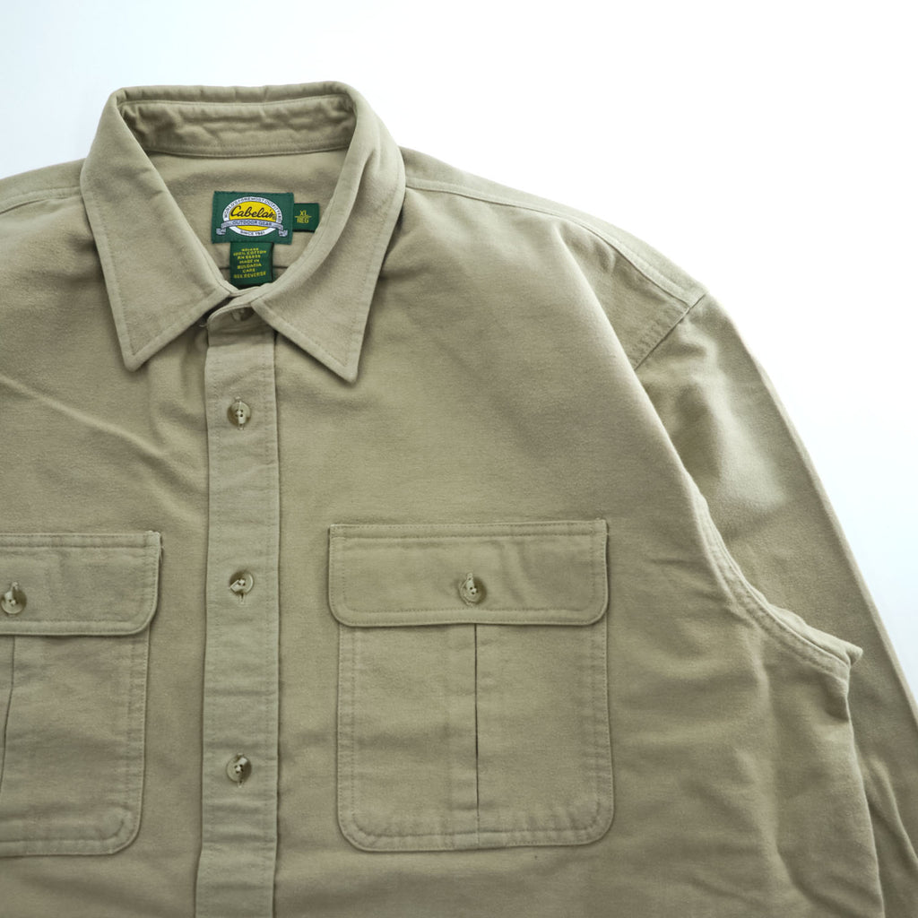 Cabela's 90年代 ヴィンテージ モールスキン 長袖ワークシャツ XL ベージュ 胸ポケット ブルガリア製