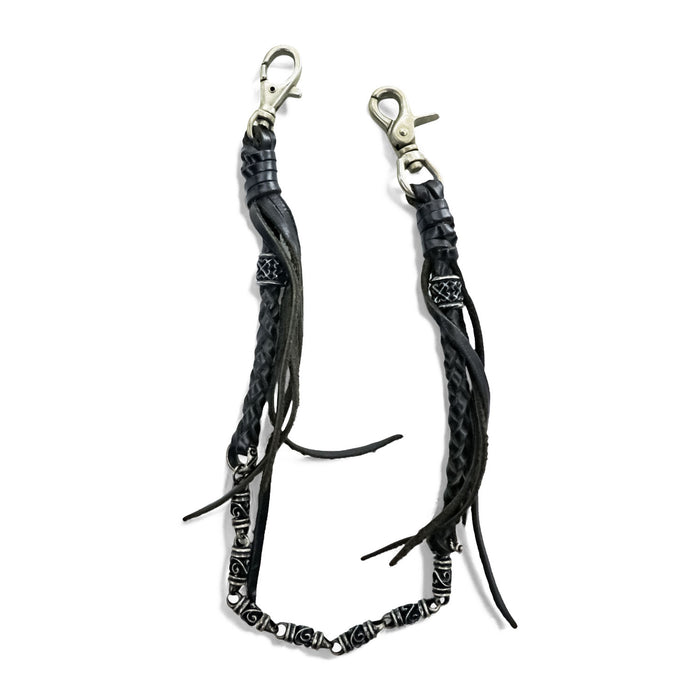 Braided Leather Wallet Chain シルバー ウォレットロープ レザー ウォレットチェーン 編み込み フリンジ