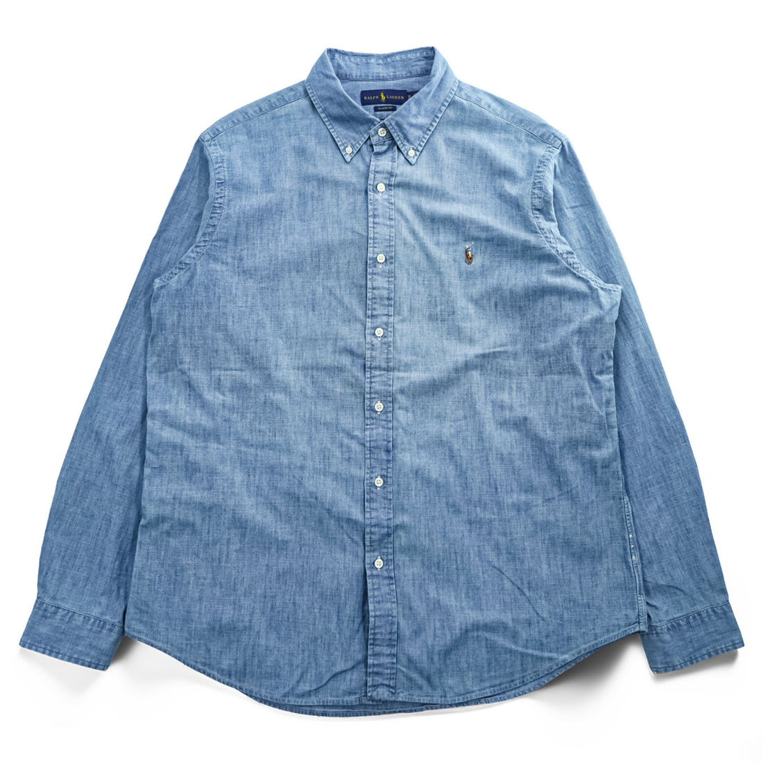 Ralph Lauren シャンブレー 長袖 ボタンダウンシャツ XL インディゴ CLASSIC FIT スモールポニー ロゴ 刺繍