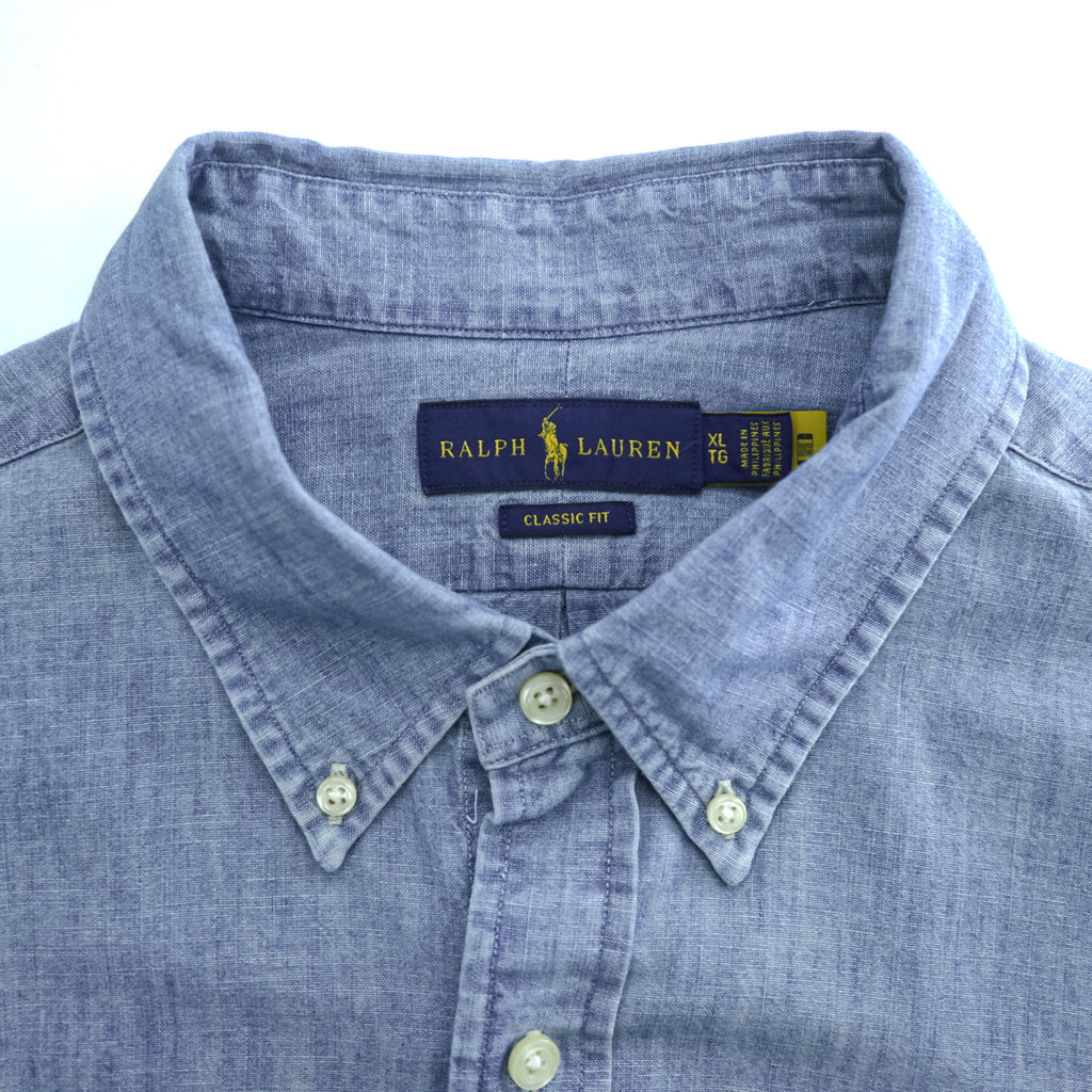 Ralph Lauren シャンブレー 長袖 ボタンダウンシャツ XL インディゴ CLASSIC FIT スモールポニー ロゴ 刺繍