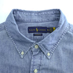 Ralph Lauren シャンブレー 長袖 ボタンダウンシャツ XL インディゴ CLASSIC FIT スモールポニー ロゴ 刺繍