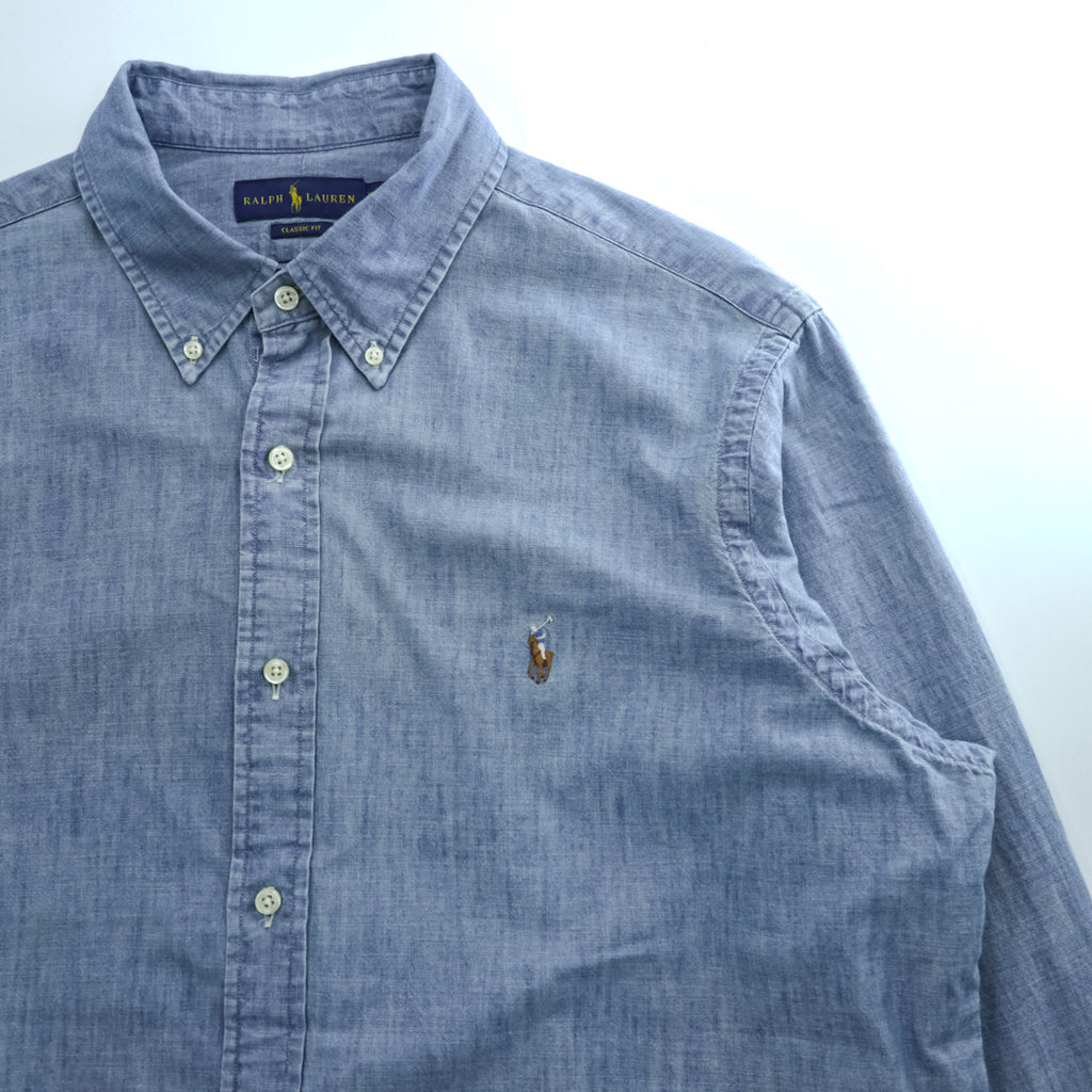 Ralph Lauren シャンブレー 長袖 ボタンダウンシャツ XL インディゴ CLASSIC FIT スモールポニー ロゴ 刺繍