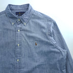 Ralph Lauren シャンブレー 長袖 ボタンダウンシャツ XL インディゴ CLASSIC FIT スモールポニー ロゴ 刺繍
