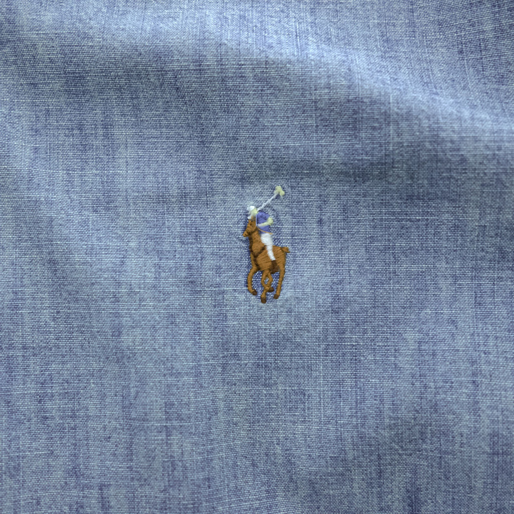 Ralph Lauren シャンブレー 長袖 ボタンダウンシャツ XL インディゴ CLASSIC FIT スモールポニー ロゴ 刺繍
