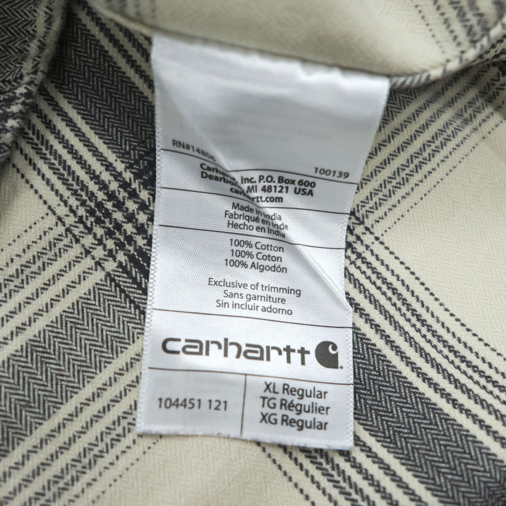 carhartt フランネル 長袖チェックシャツ XL グレー ホワイト ORIGINAL FIT ビッグサイズ 104451