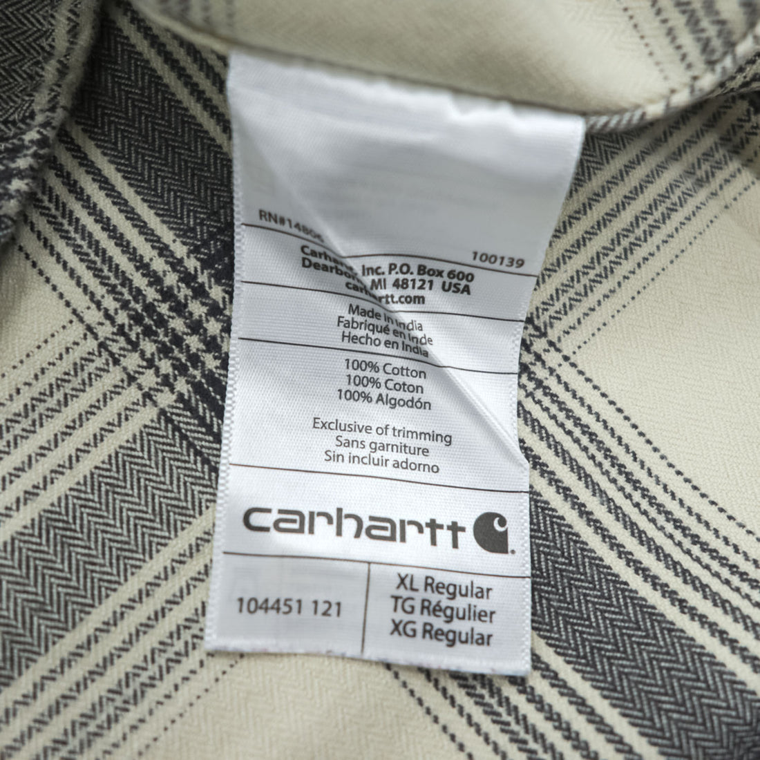 carhartt フランネル 長袖チェックシャツ XL グレー ホワイト ORIGINAL FIT ビッグサイズ 104451