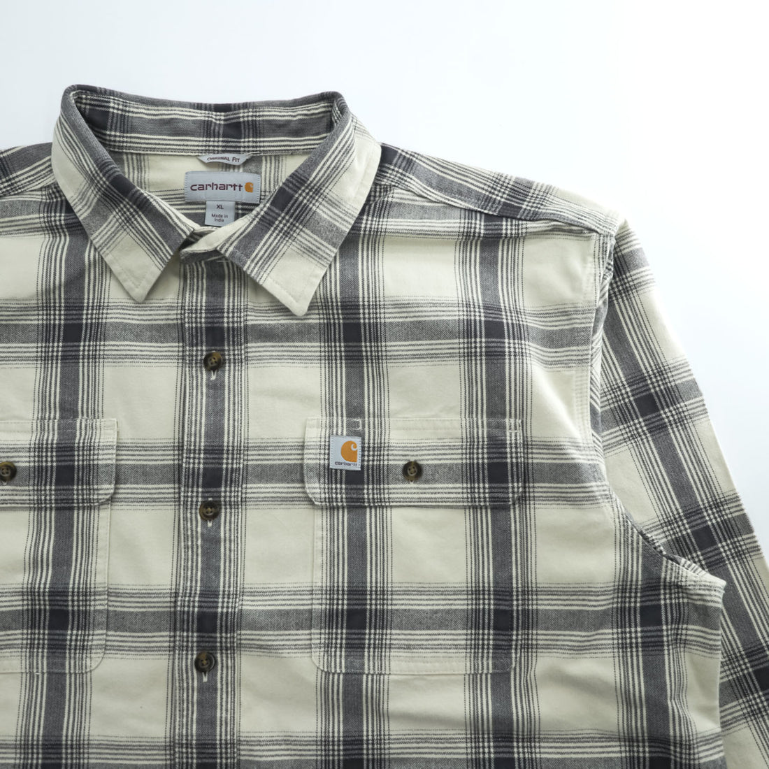 carhartt フランネル 長袖チェックシャツ XL グレー ホワイト ORIGINAL FIT ビッグサイズ 104451