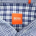 HUGO BOSS 長袖チェックシャツ XL ブルー 日本製生地 コンビ 切替 グレンチェック