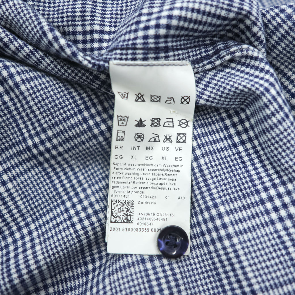 HUGO BOSS 長袖チェックシャツ XL ブルー 日本製生地 コンビ 切替 グレンチェック