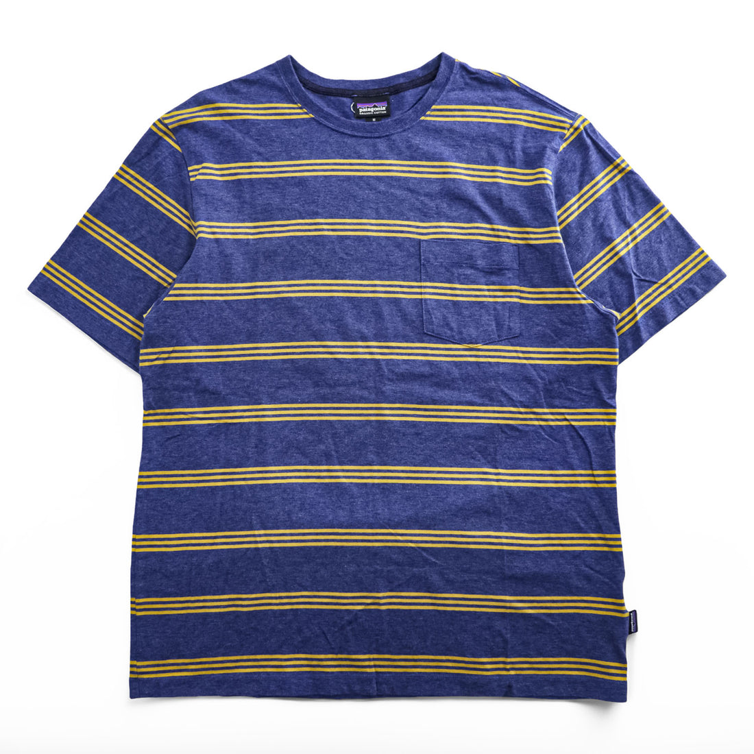 Patagonia Organic Cotton Squeaky Clean Pocket Tee Yellow Blue Striped M 52790