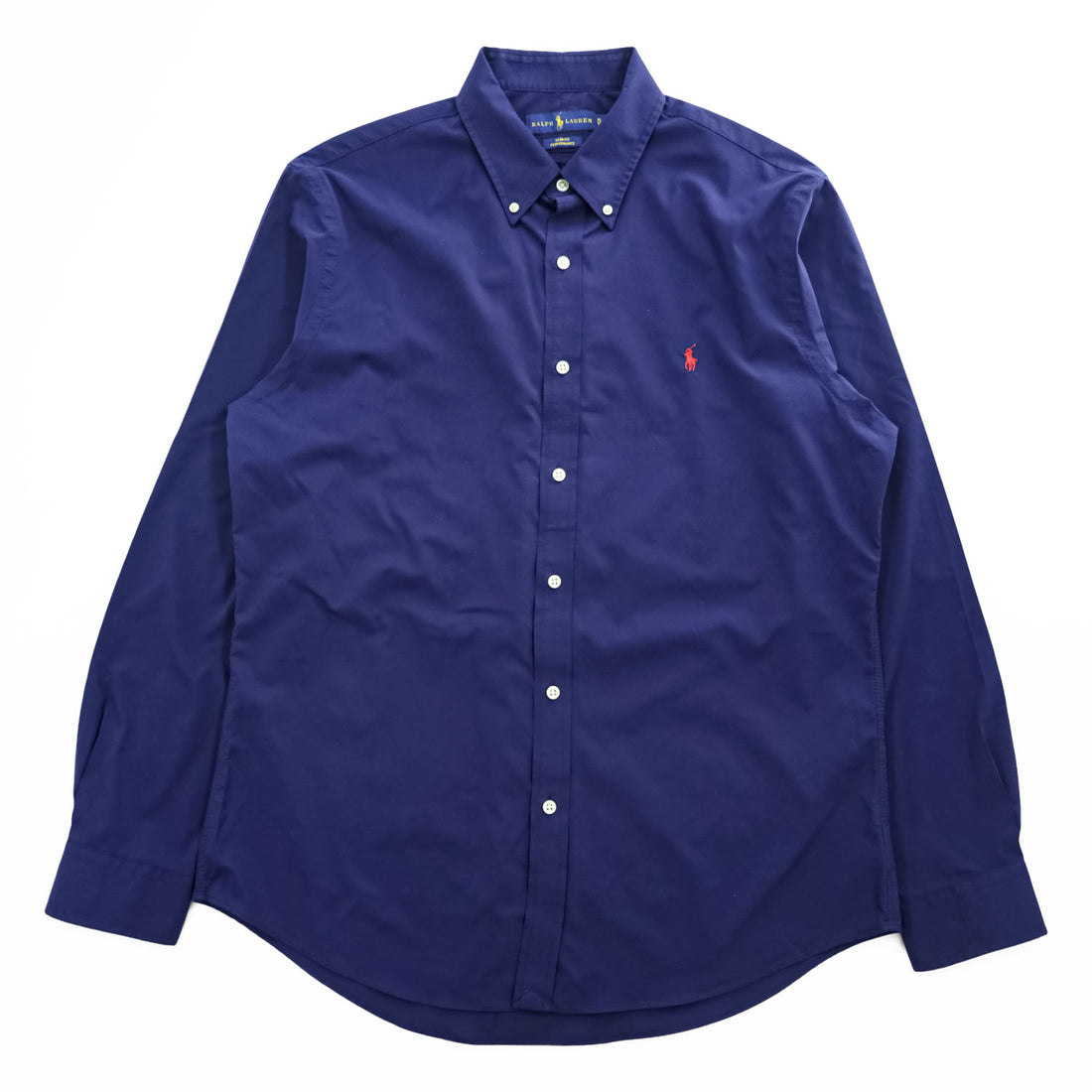 Ralph Lauren Long-Sleeve Button-Down Shirt, Size XL Navy, Small Pony Logo Embroidery, Slim Fit, Performance, Dry-Resistant