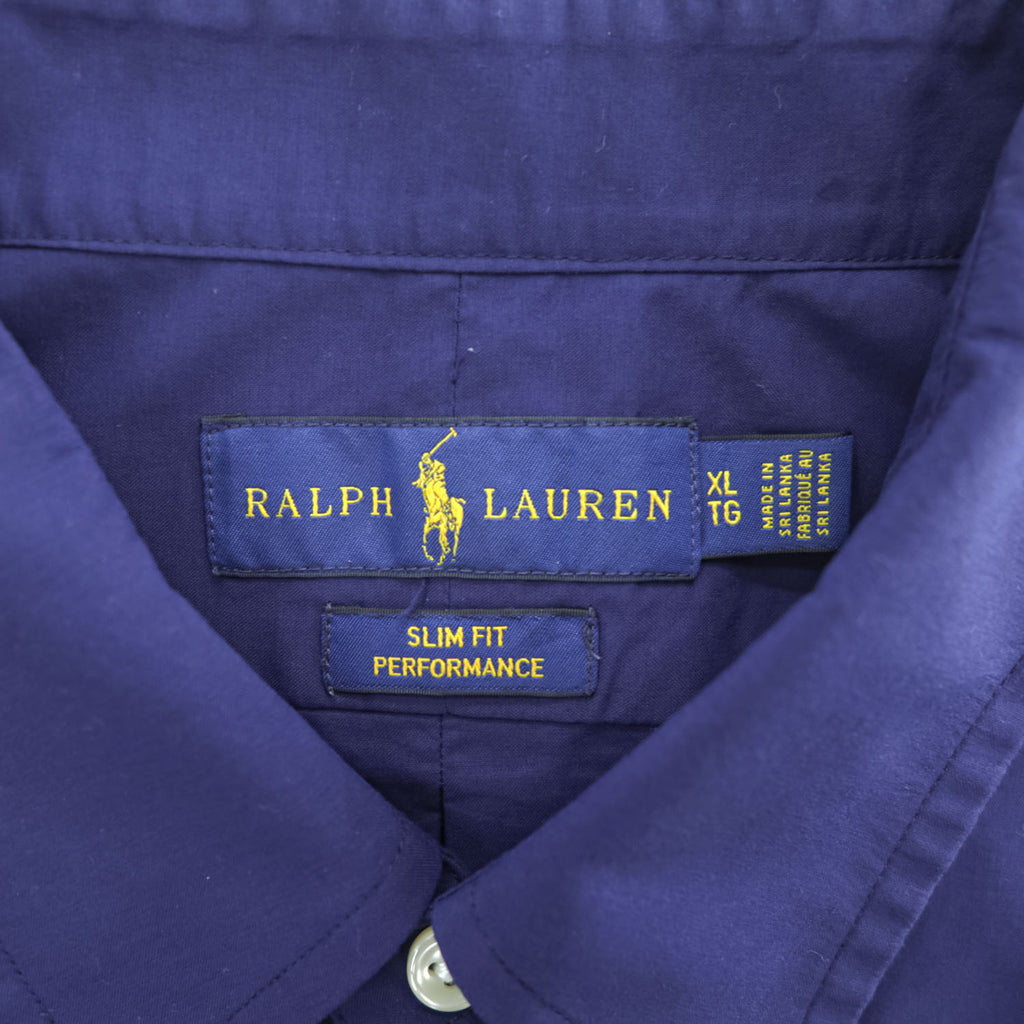 Ralph Lauren 長袖 ボタンダウンシャツ XL ネイビー SLIM FIT PERFORMANCE スモールポニー ロゴ 刺繍 ドライ
