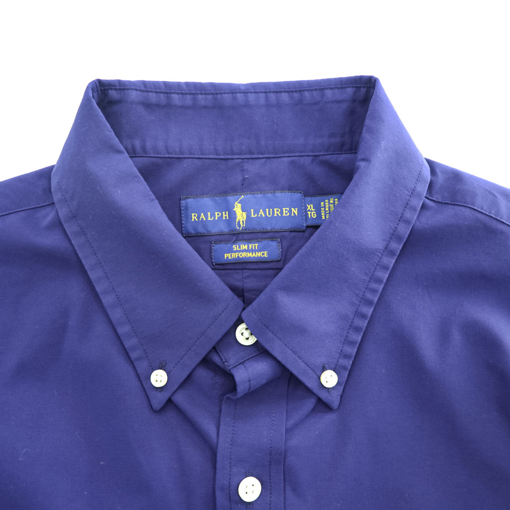 Ralph Lauren 長袖 ボタンダウンシャツ XL ネイビー SLIM FIT PERFORMANCE スモールポニー ロゴ 刺繍 ドライ