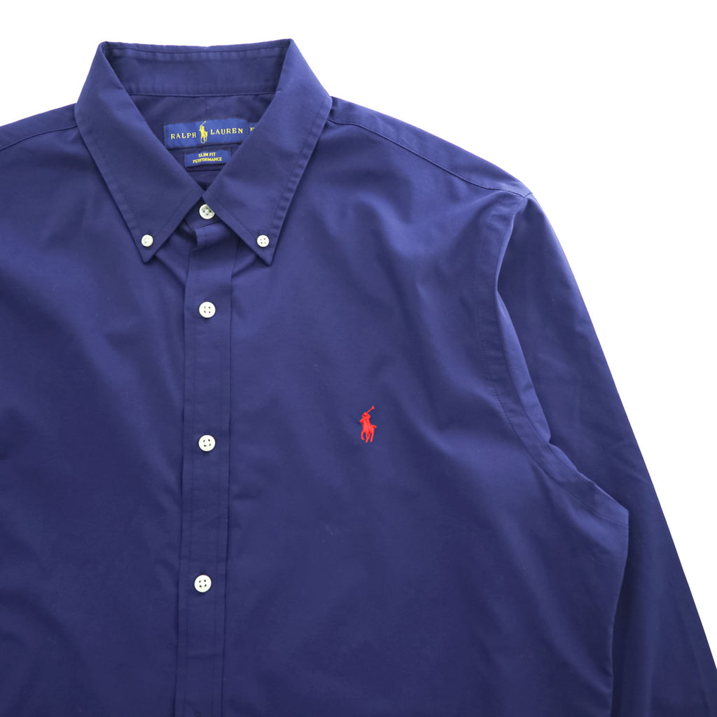 Ralph Lauren 長袖 ボタンダウンシャツ XL ネイビー SLIM FIT PERFORMANCE スモールポニー ロゴ 刺繍 ドライ