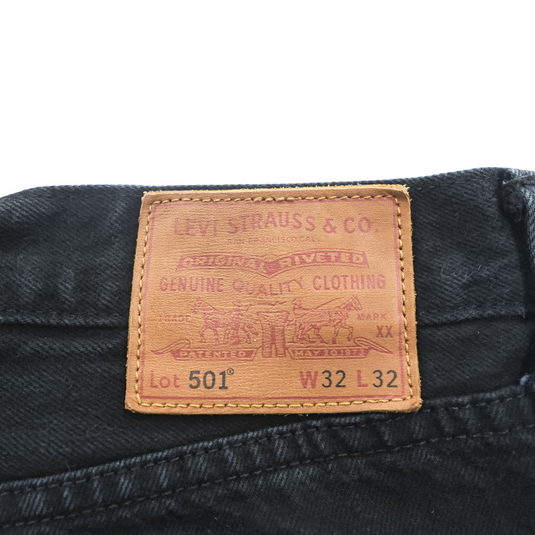 Levi Strauss Big E 501 Denim Pants Jeans 32 x 32 Black Leather Patch Button Fly 00501-0165