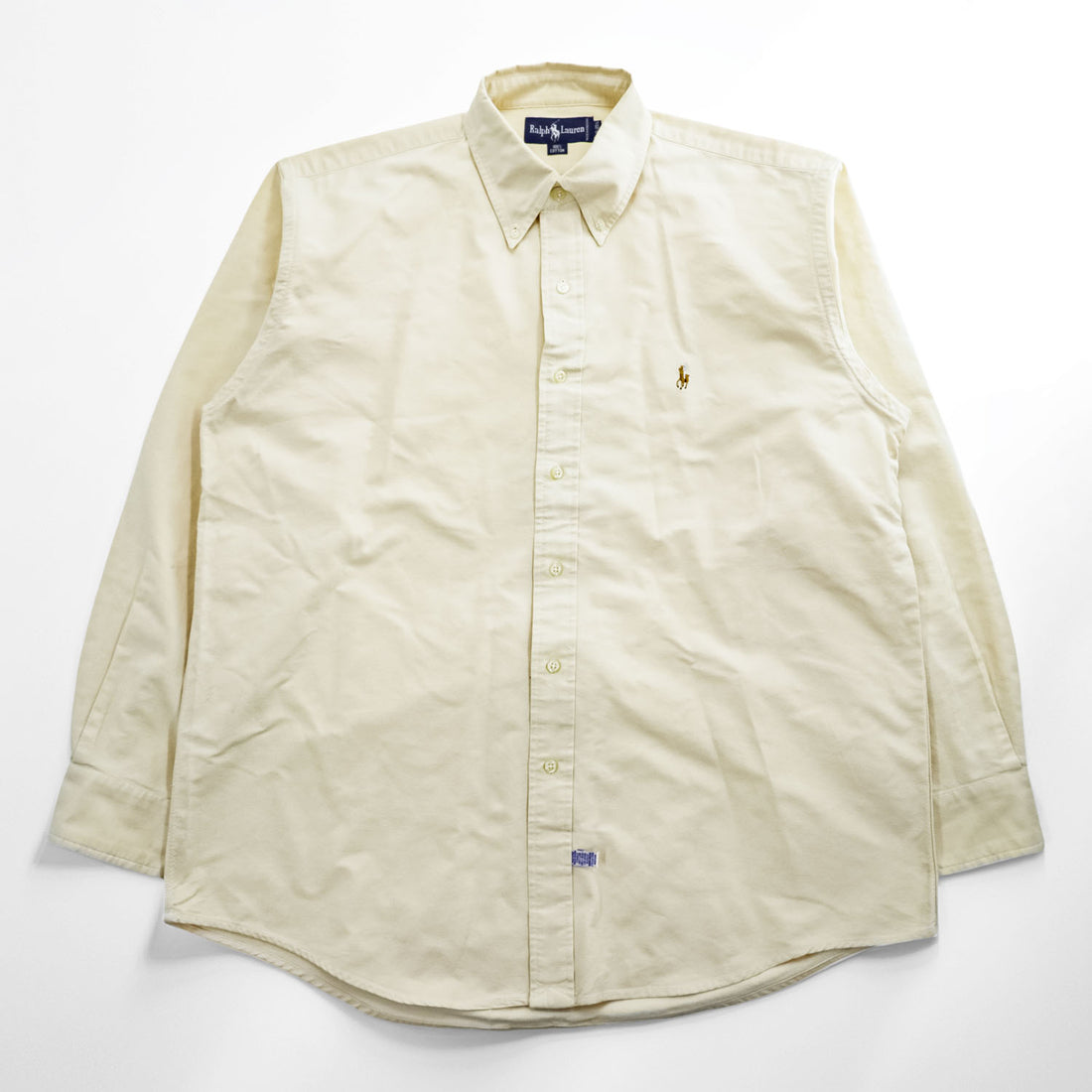 Ralph Lauren 90s Vintage Long-Sleeve Button-Down Shirt, Size L, Oxford, Small Pony Logo Embroidery