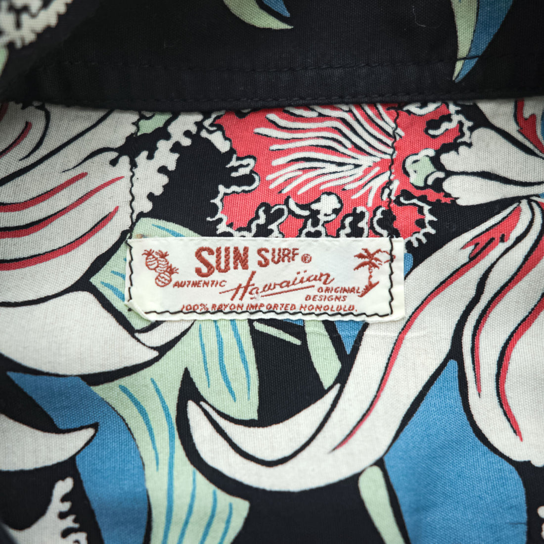 SUN SURF アロハシャツ 半袖 レーヨン ハワイアンシャツ M ネイビー 総柄 1950 復刻