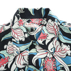 SUN SURF アロハシャツ 半袖 レーヨン ハワイアンシャツ M ネイビー 総柄 1950 復刻
