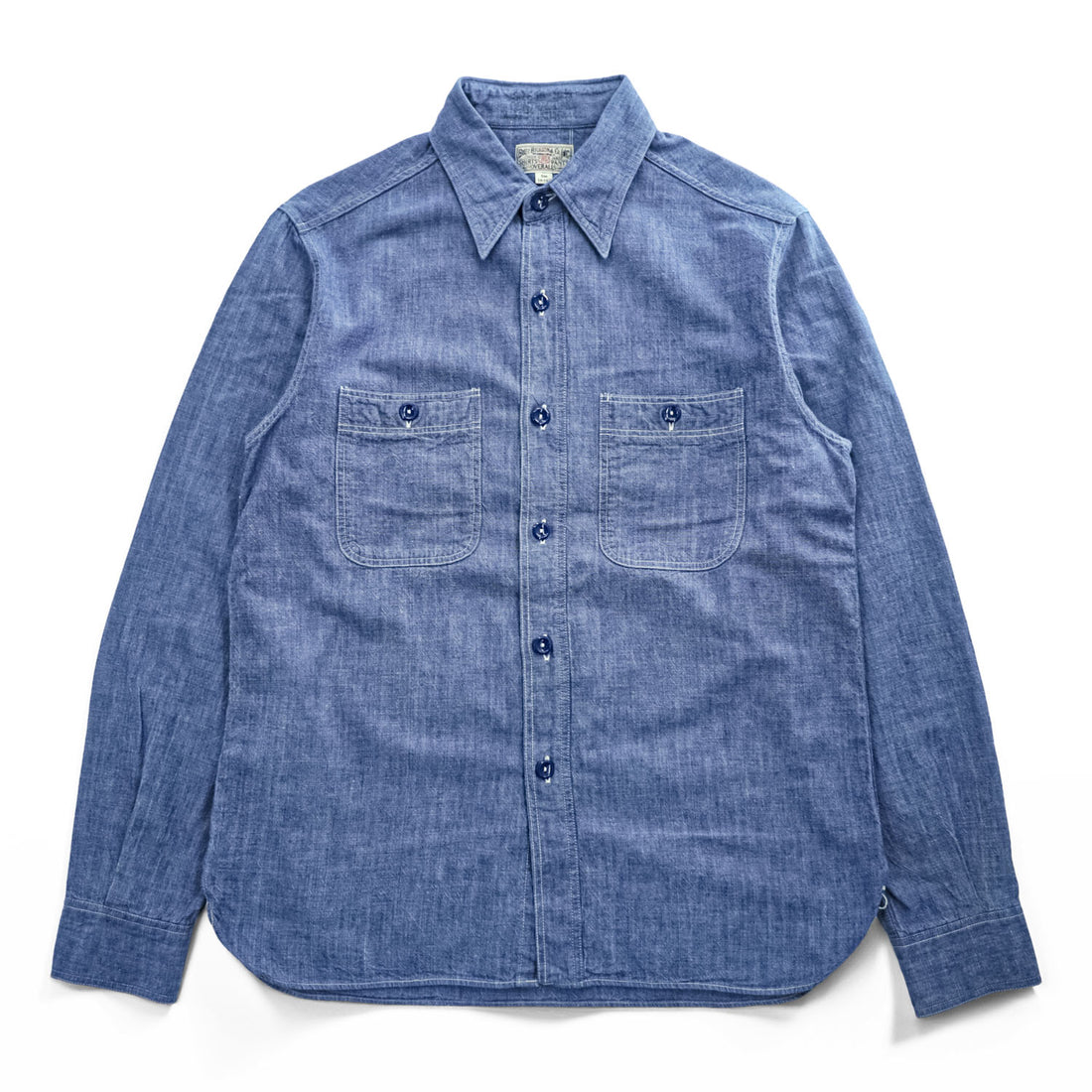 BUZZ RICKSON'S Japan Made Long-Sleeve Chambray Shirt, Size S, Blue, BR25995