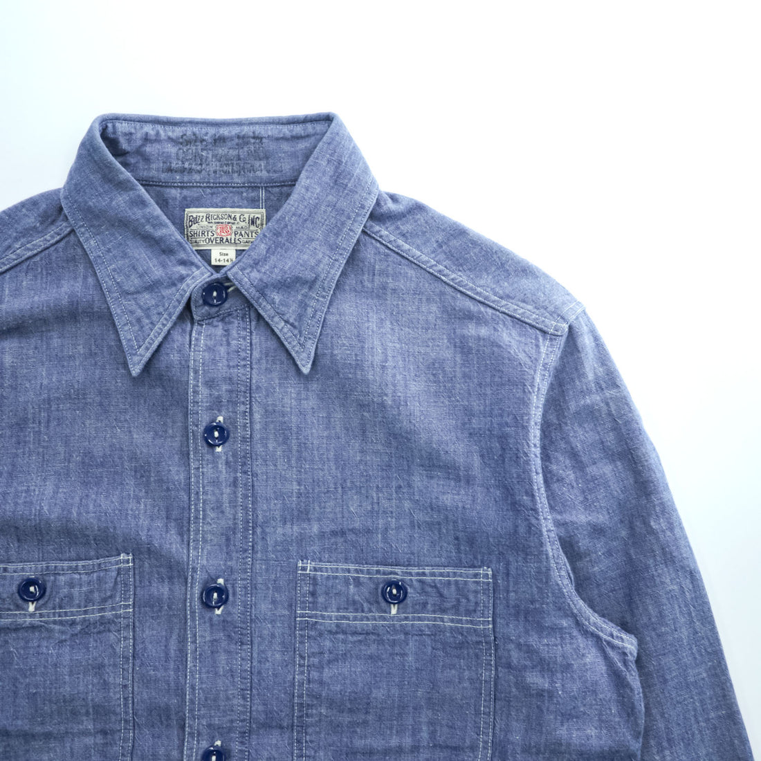 BUZZ RICKSON'S 日本製 長袖 シャンブレー ワークシャツ S インディゴ ブルー BR25995