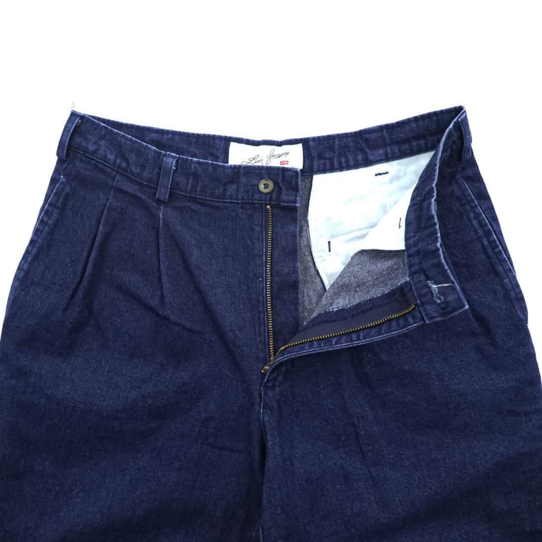 Levi's 90年代 ヴィンテージ 日本製 2タック プリーツ OFFICER デニム トラウザーズ スラックス パンツ L インディゴ ブルー 24417-12