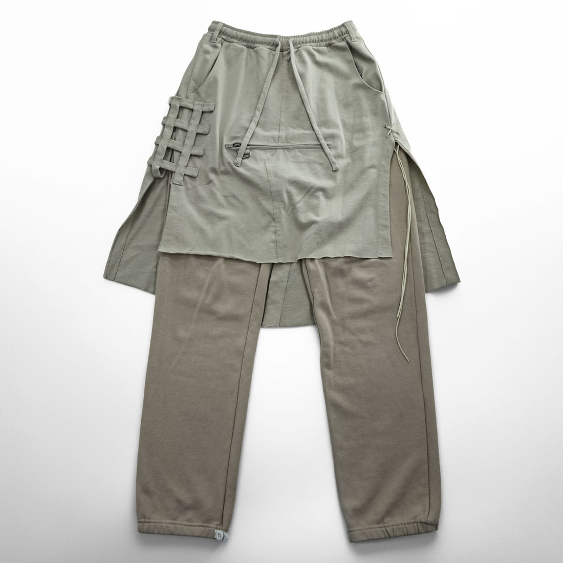 Leh LEH-1031 Sweat Layered Easy Pants Beige Cotton Poly Skirt Layered Pants Size M
