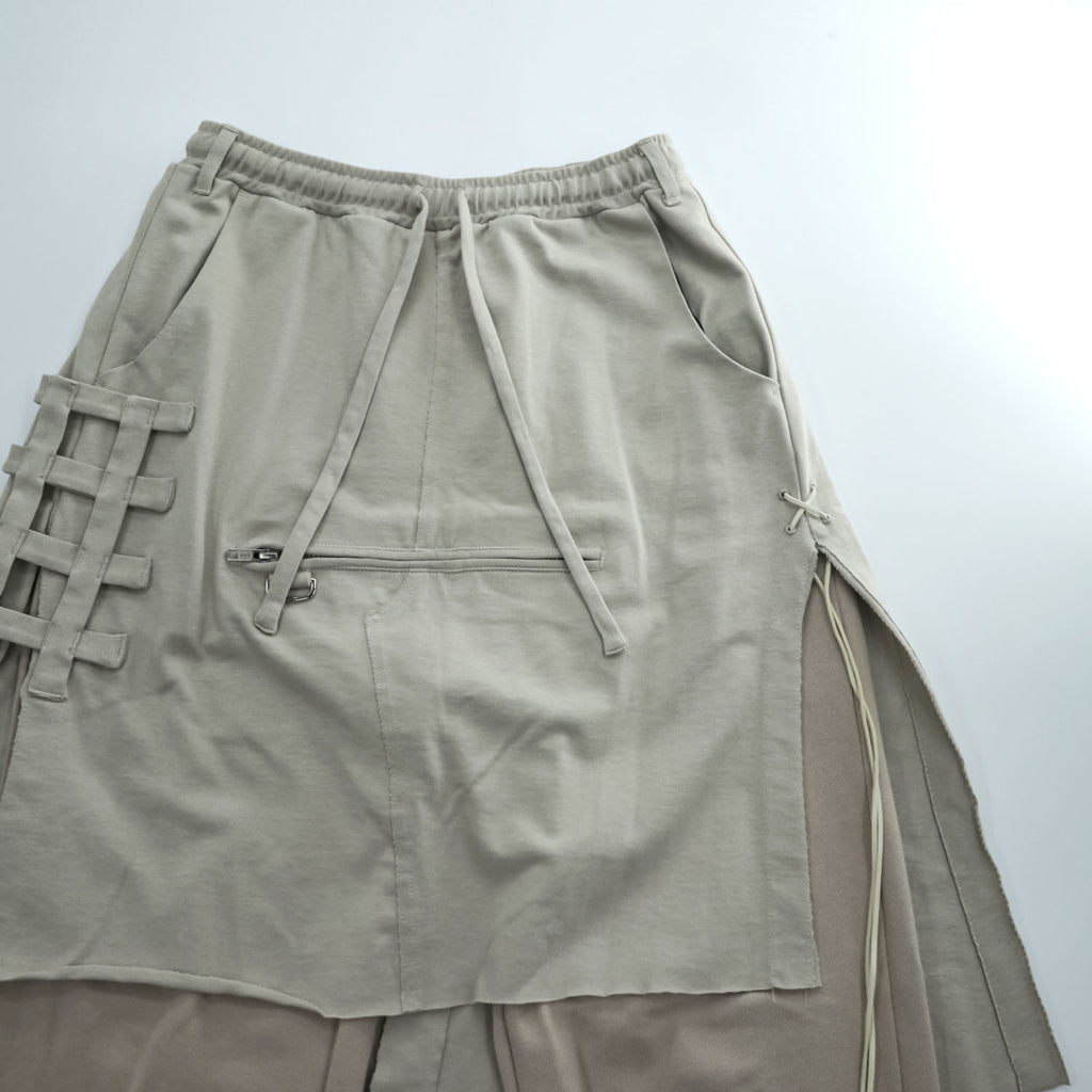 Leh LEH-1031 Sweat Layered Easy Pants Beige Cotton Poly Skirt Layered Pants Size M