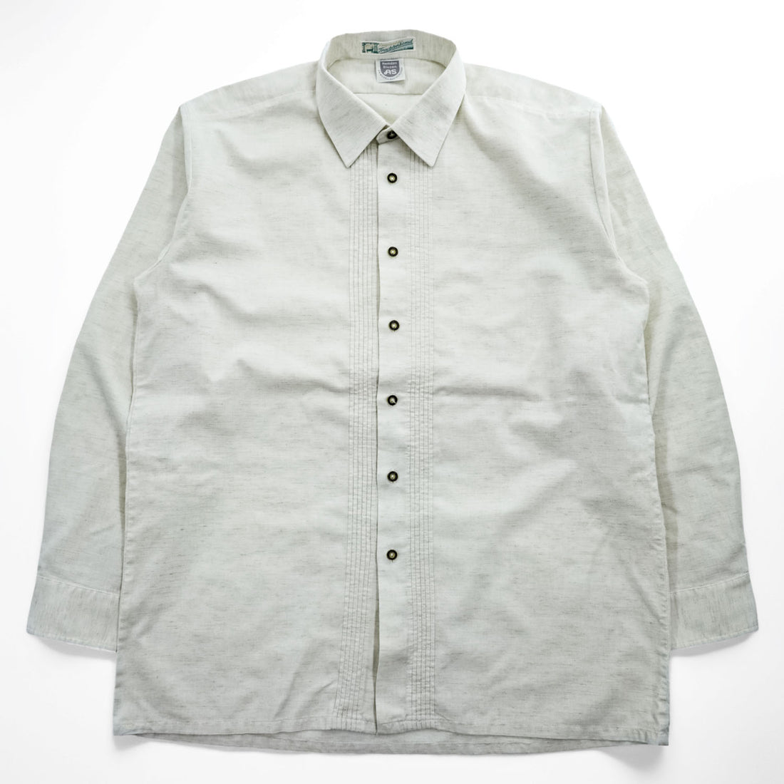 Euro Vintage 90s Original AS Trachtenhemd Cotton Linen Tyrolean Shirt Natural Beige Pintuck Horn Button German Folk Shirt