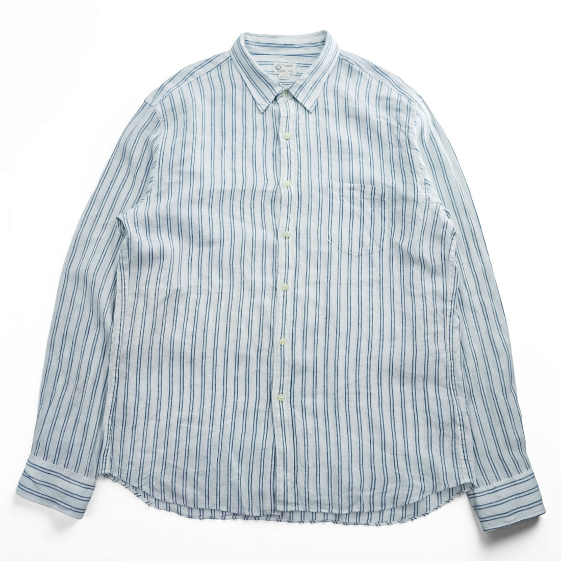 J.CREW Shirtings 100% Linen Striped Shirt White Blue Long Sleeve Button Up Size XL