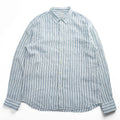 J.CREW 長袖 リネン ストライプシャツ XL ブルー ホワイト 麻100% 胸ポケット