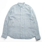 J.CREW 長袖 リネン ストライプシャツ XL ブルー ホワイト 麻100% 胸ポケット