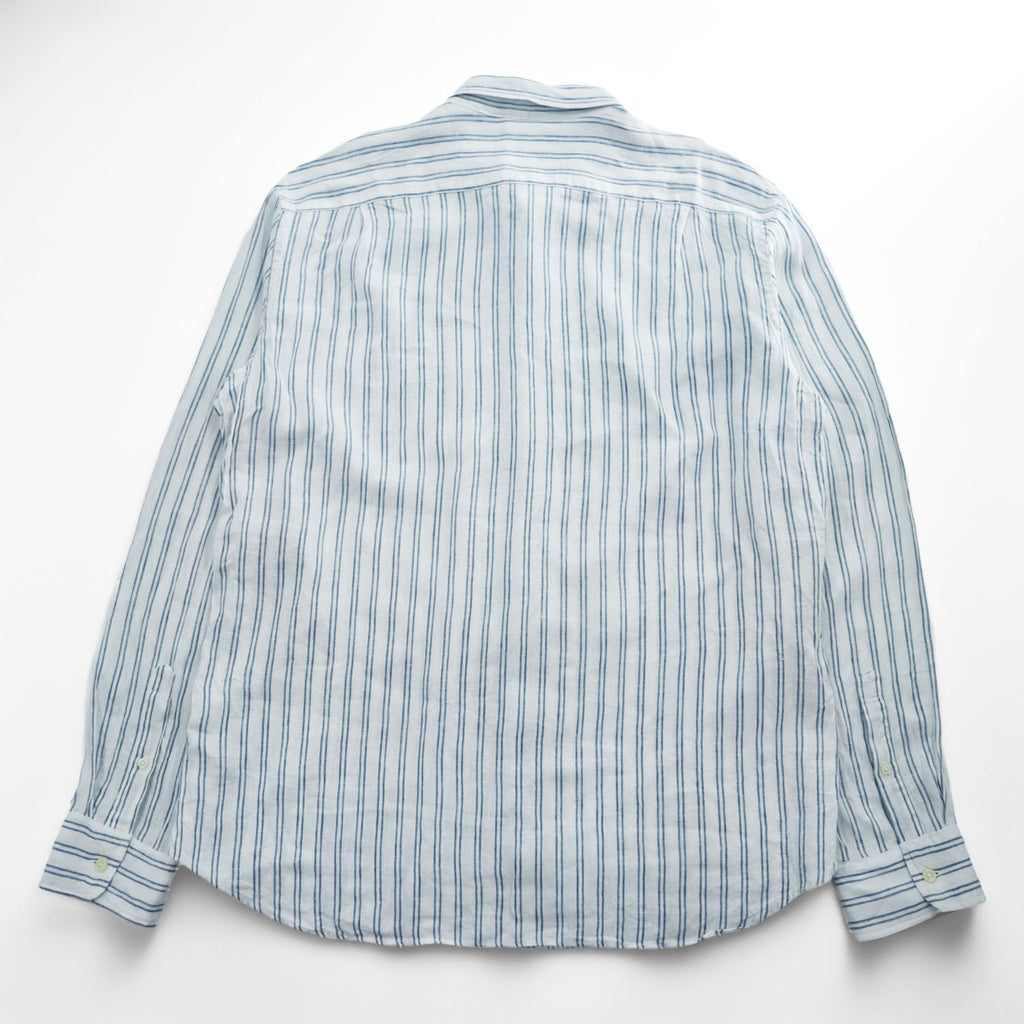 J.CREW 長袖 リネン ストライプシャツ XL ブルー ホワイト 麻100% 胸ポケット