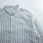 J.CREW 長袖 リネン ストライプシャツ XL ブルー ホワイト 麻100% 胸ポケット