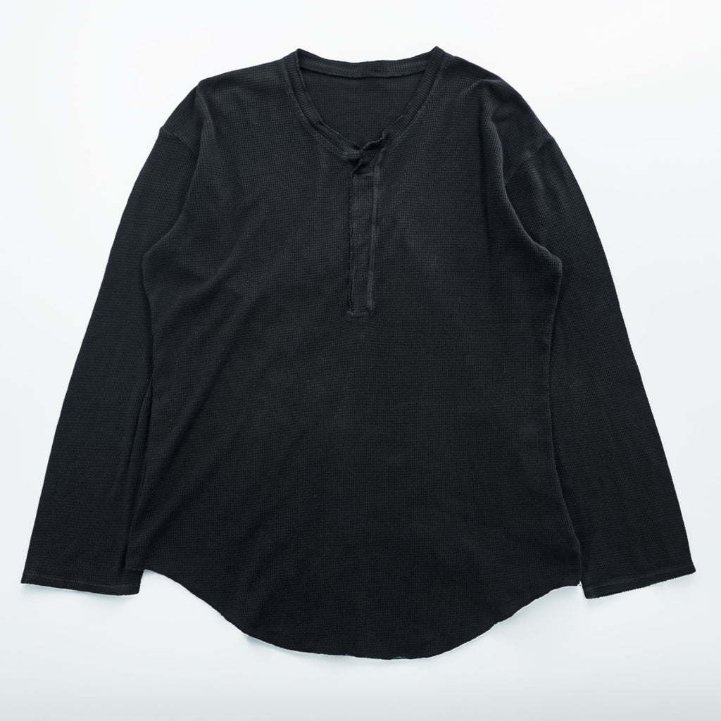 BRU NA BOINNE 日本製 サーマル ワッフル ヘンリーネック 長袖 ロングスリーブ Tシャツ ロンT L ブラック 8134-2-L