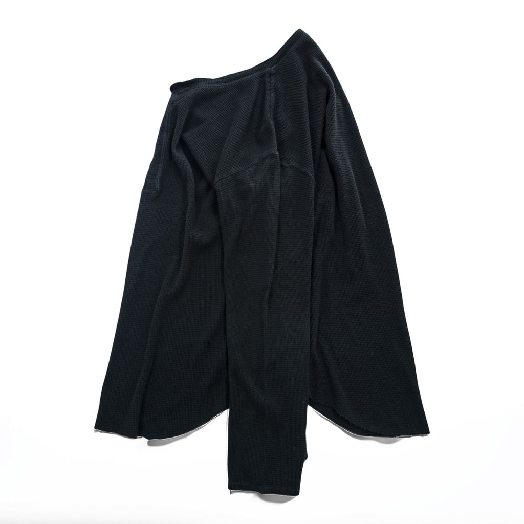 BRU NA BOINNE 日本製 サーマル ワッフル ヘンリーネック 長袖 ロングスリーブ Tシャツ ロンT L ブラック 8134-2-L
