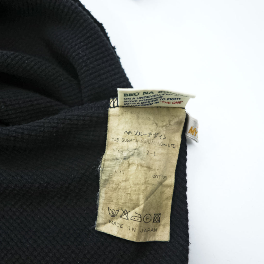 BRU NA BOINNE 日本製 サーマル ワッフル ヘンリーネック 長袖 ロングスリーブ Tシャツ ロンT L ブラック 8134-2-L