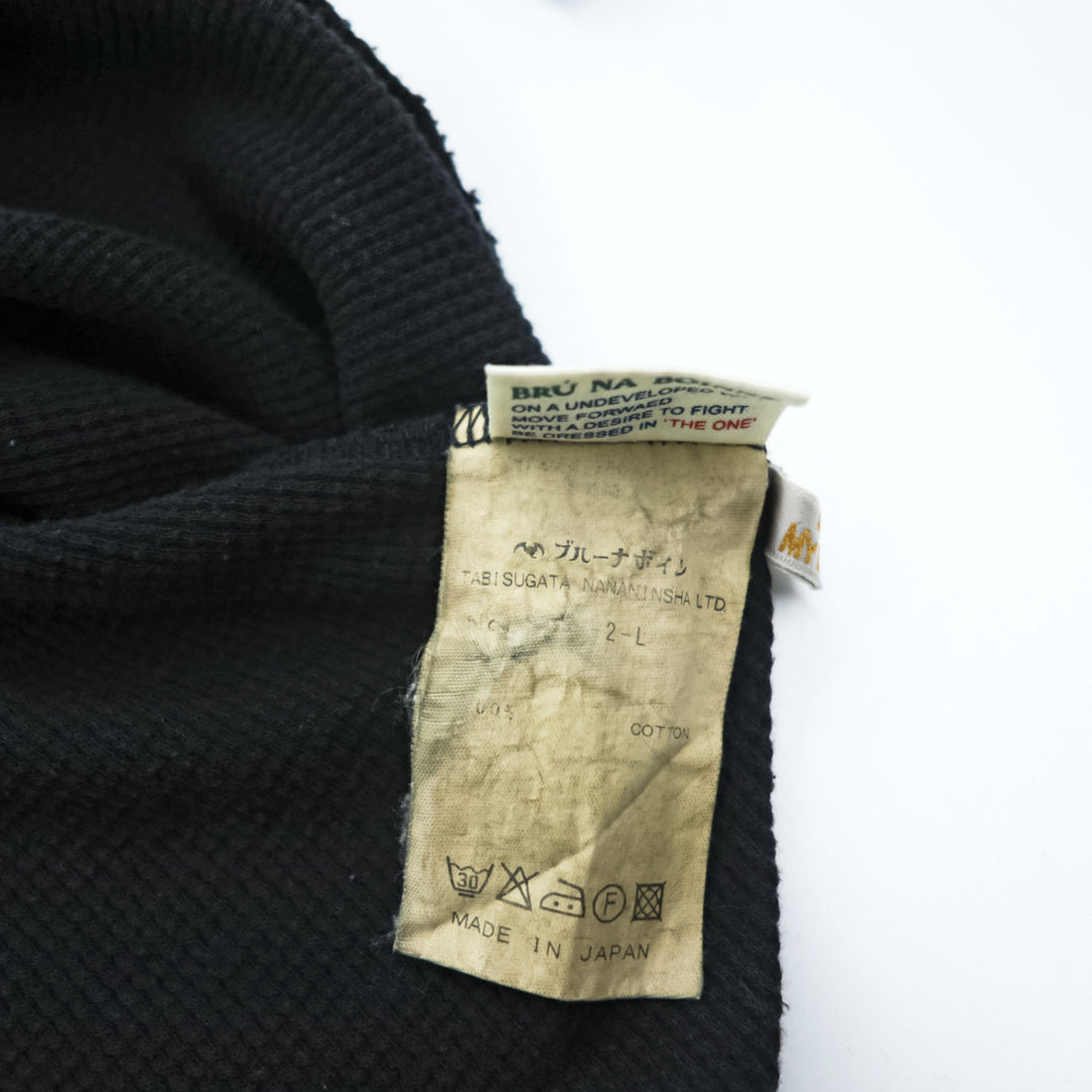 BRU NA BOINNE 日本製 サーマル ワッフル ヘンリーネック 長袖 ロングスリーブ Tシャツ ロンT L ブラック 8134-2-L