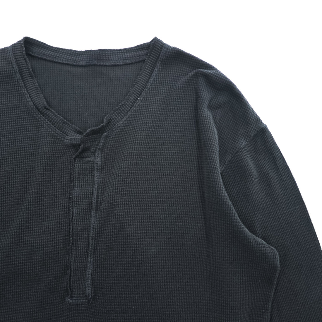 BRU NA BOINNE 日本製 サーマル ワッフル ヘンリーネック 長袖 ロングスリーブ Tシャツ ロンT L ブラック 8134-2-L