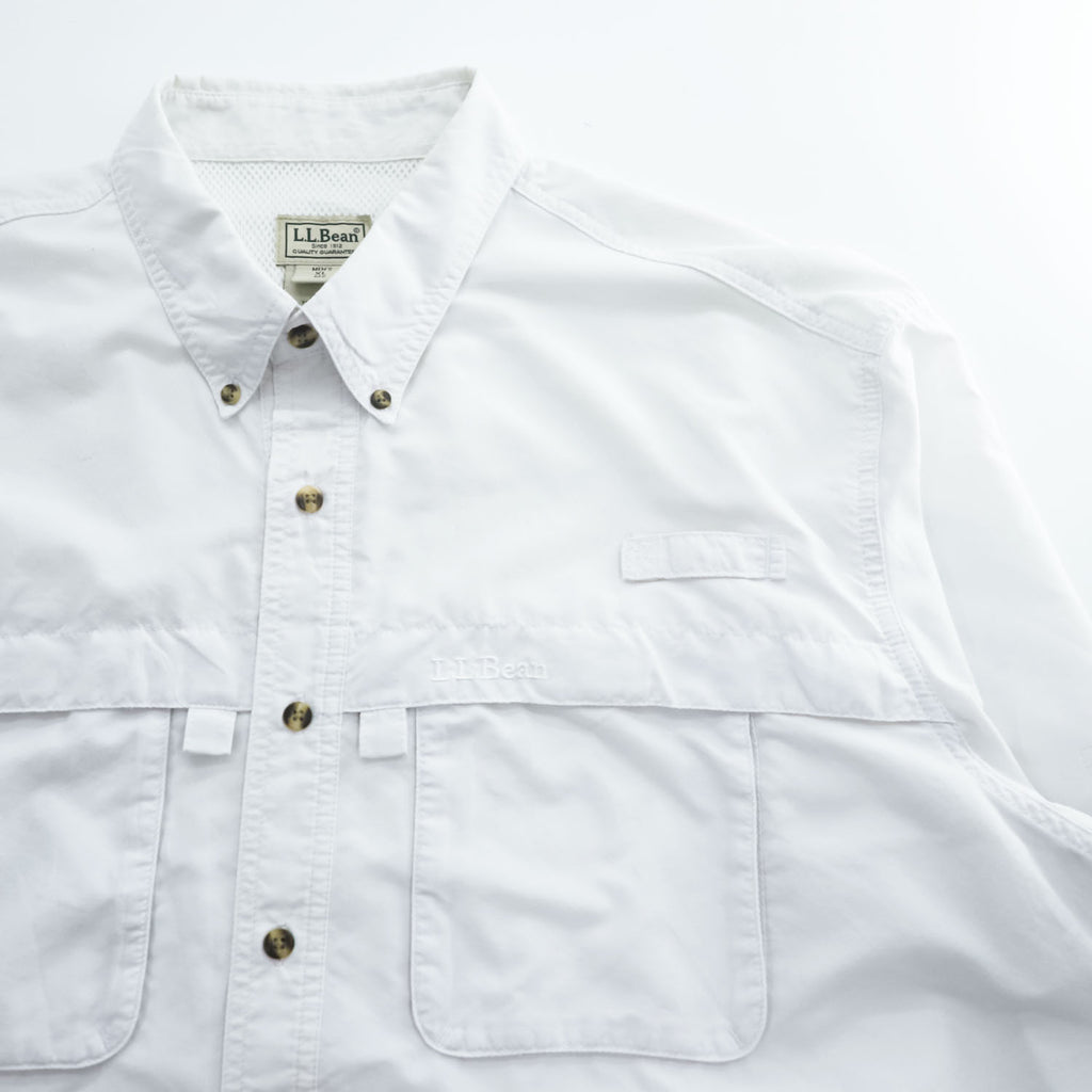 L.L.Bean フィッシング 長袖 ボタンダウンシャツ XL ホワイト メッシュ PD24