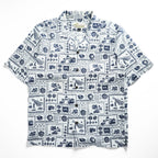 Patagonia パタロハ pataloha オープンカラー 開襟 ヘンプ アロハシャツ Limited Edition ブルー ホワイト 総柄 ココナツボタン 52550
