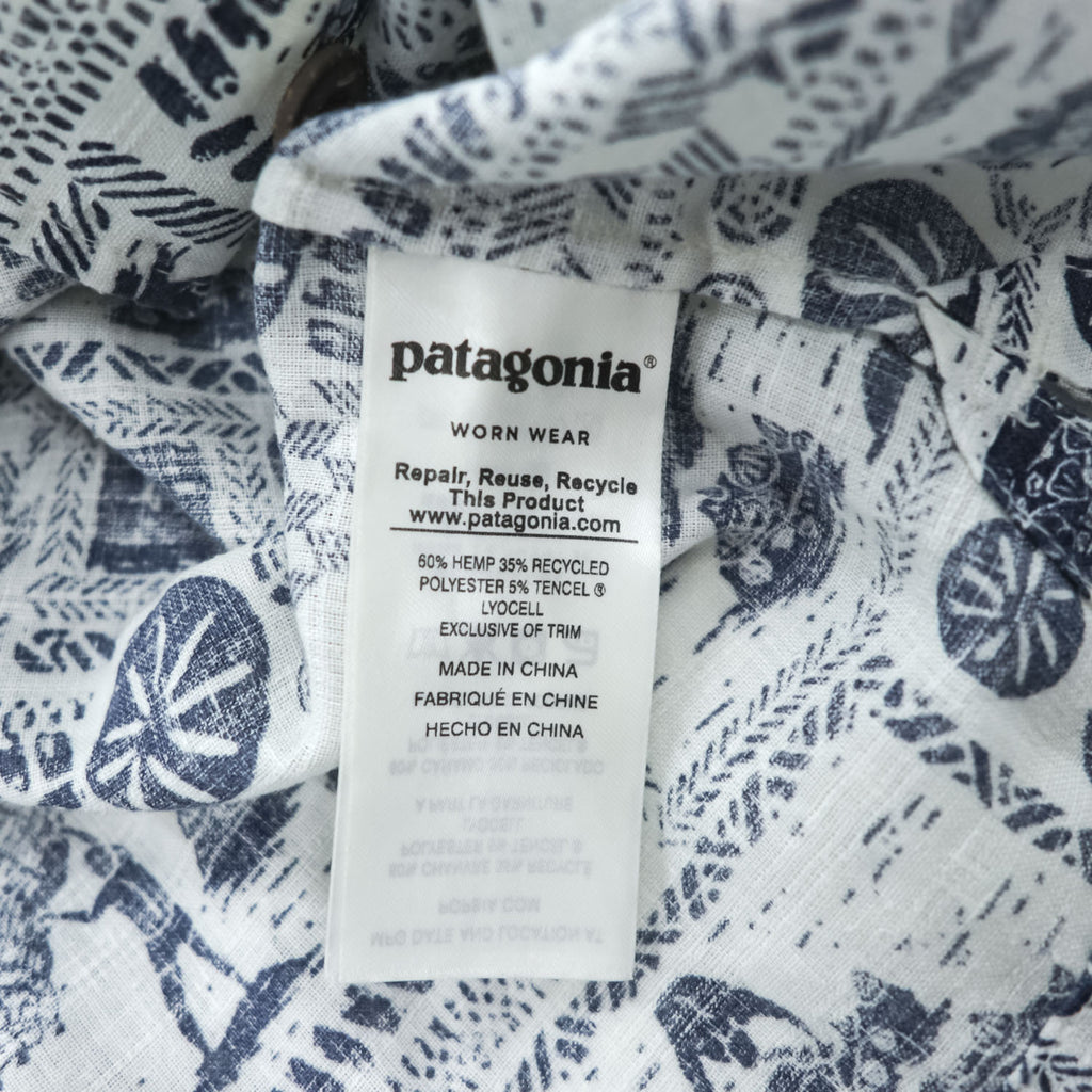 Patagonia パタロハ pataloha オープンカラー 開襟 ヘンプ アロハシャツ Limited Edition ブルー ホワイト 総柄 ココナツボタン 52550