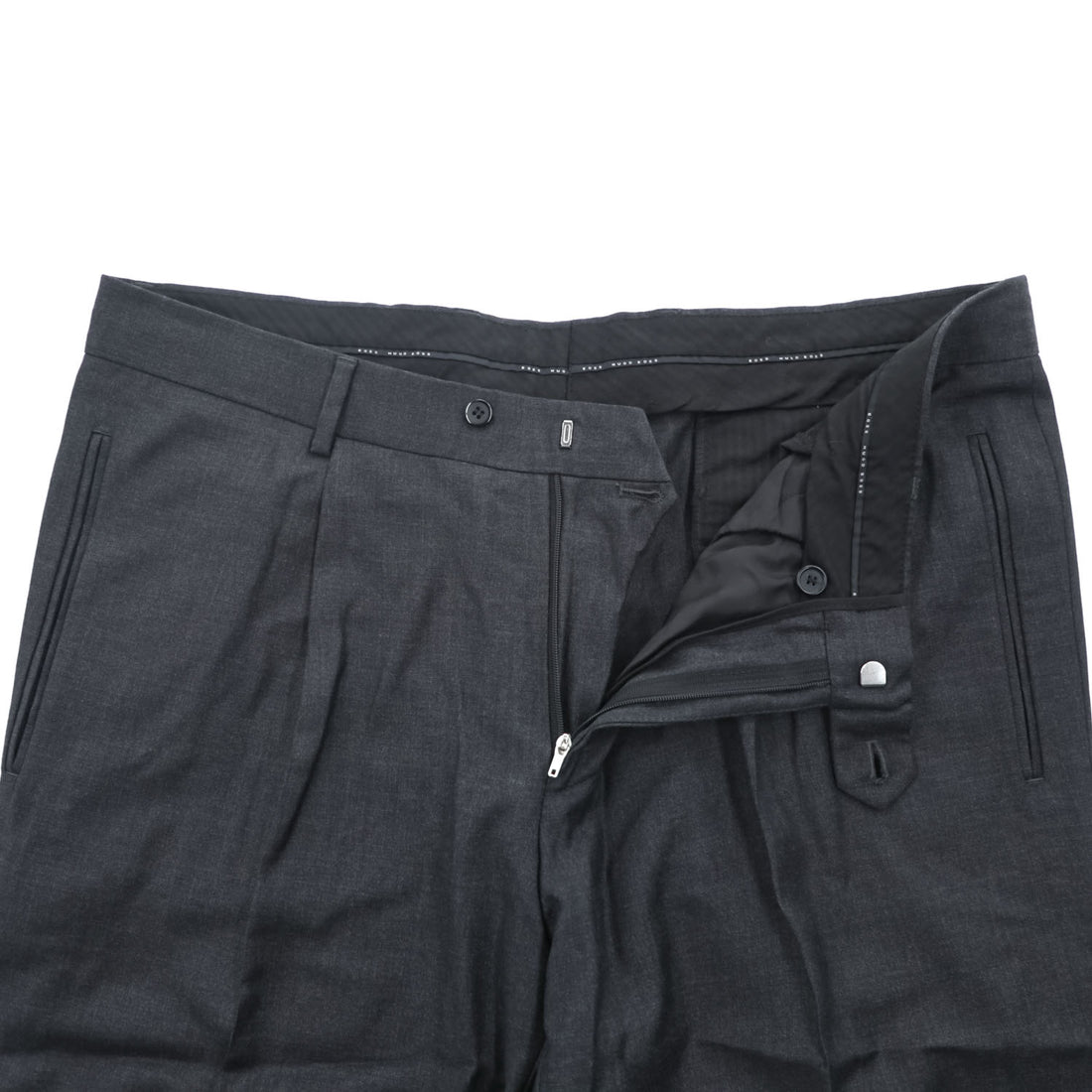 HUGO BOSS タック スラックス パンツ L グレー ダブルカフス センタープレス