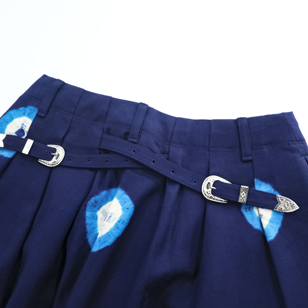 Leh Wide Pants Balloon Pants S Navy, Indigo Blue tie dye X BAND WIDE SLACKS Romantic Metal Buckle Belt