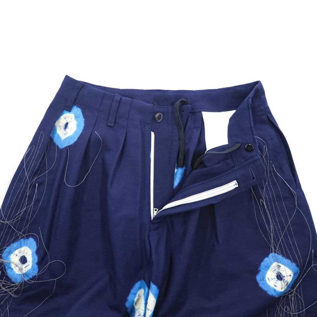 Leh Wide Pants Balloon Pants S Navy, Indigo Blue tie dye X BAND WIDE SLACKS Romantic Metal Buckle Belt